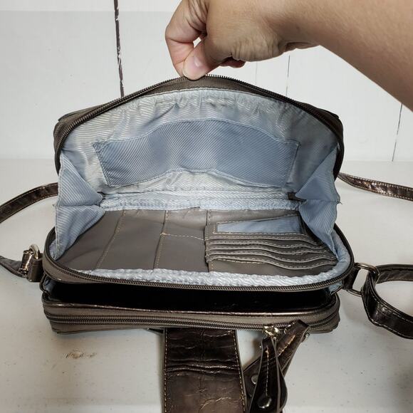 Marc Chantal Faux Snakeskin Embossed Patent Leather Organizer Crossbody Bag - Picture 13 of 14